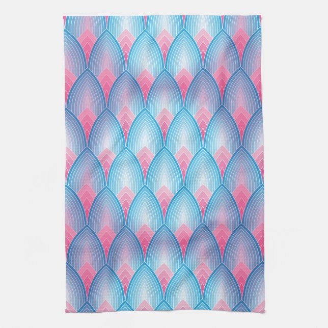 Linge De Cuisine Motif Pétal Turquoise Et Rose (Vertical)
