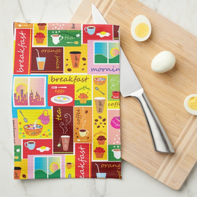 Linge De Cuisine Motif Petit Déjeuner Fantaisiste (Quart Plié)