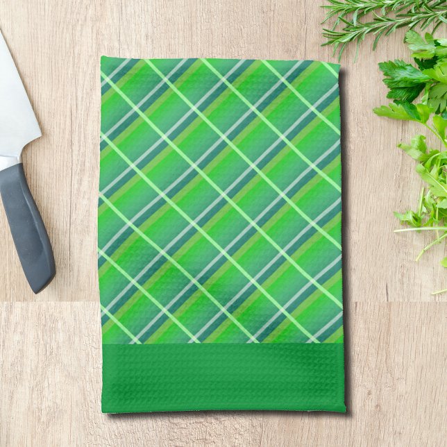 Linge De Cuisine Motif Plaid horizontal blanc vert rétro (Créateur téléchargé)