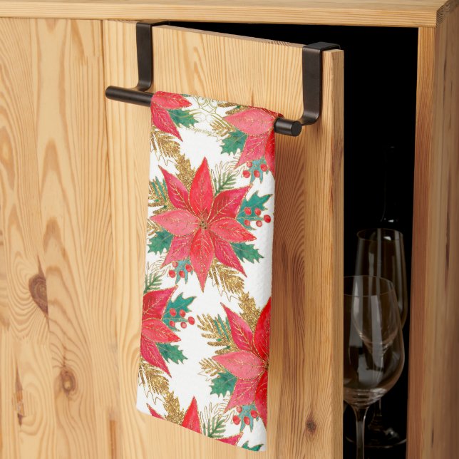 Linge De Cuisine Motif Poinsettia (Pliage en tiers)