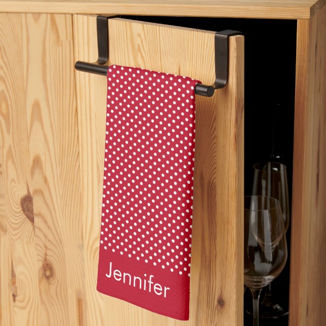 Linge De Cuisine Motif Pois Blanc Rouge et blanc (Pliage en tiers)