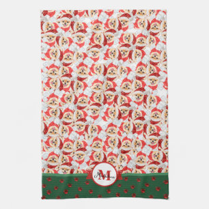 Linge De Cuisine Motif Poméranie Monogramme Chien de Noël