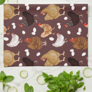 Linge De Cuisine Motif Poulet Brun et Œufs