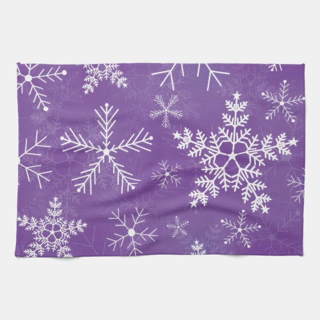 Linge De Cuisine Motif pourpre et blanc de flocon de neige (Horizontal)
