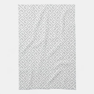 Linge De Cuisine Motif principal grec gris et blanc