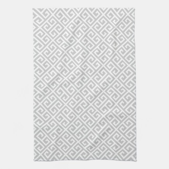 Linge De Cuisine Motif principal grec gris et blanc (Vertical)