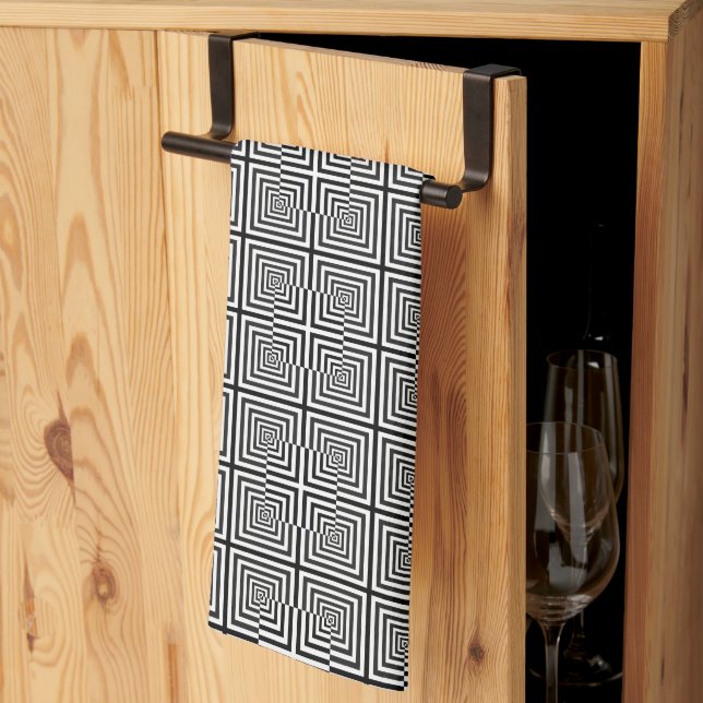 Linge De Cuisine Motif psychédélique des Carrés noirs rétros (Pliage en tiers)
