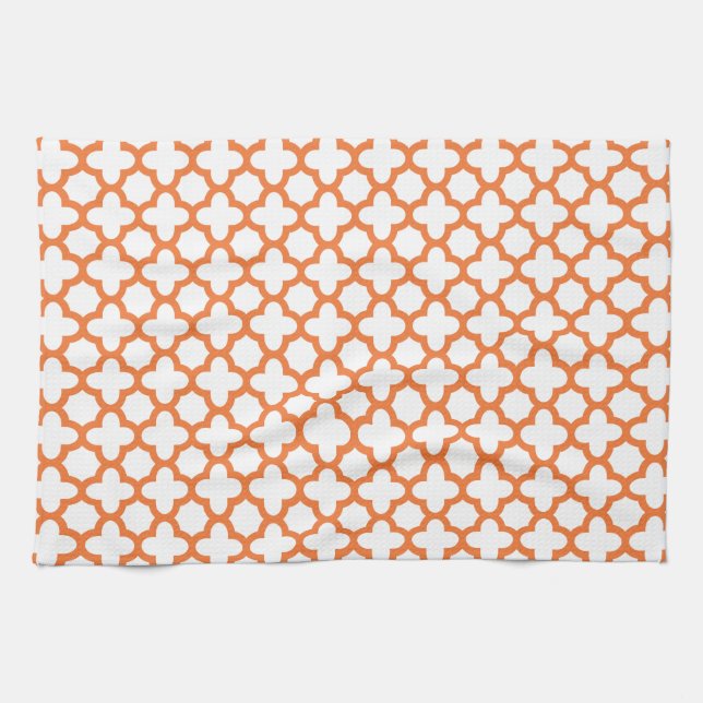 Linge De Cuisine Motif Quatrefoil Orange (Horizontal)