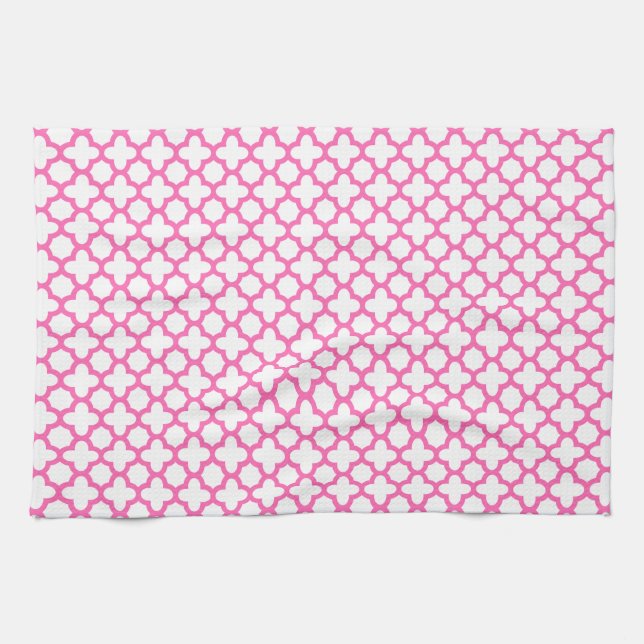 Linge De Cuisine Motif Quatrefoil rose chaud (Horizontal)