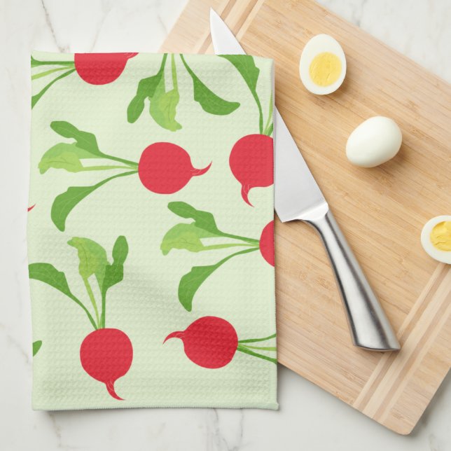 Linge De Cuisine Motif Radish Red Green (Quart Plié)