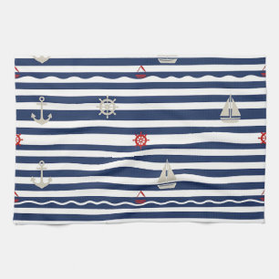 Linge De Cuisine Motif rayé d'ancre de voilier nautique