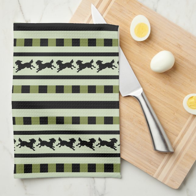 Linge De Cuisine Motif rayé de chien joueur (Quart Plié)