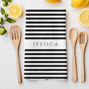 Linge De Cuisine Motif rayé de la ferme noire et blanche