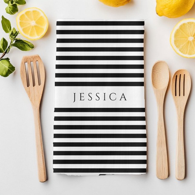 Linge De Cuisine Motif rayé de la ferme noire et blanche (Black & White Farmhouse Striped Pattern Kitchen Towel)