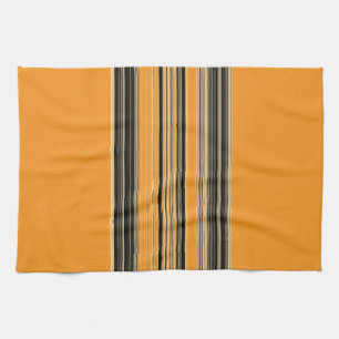 Linge De Cuisine Motif rayé noir blanc orange