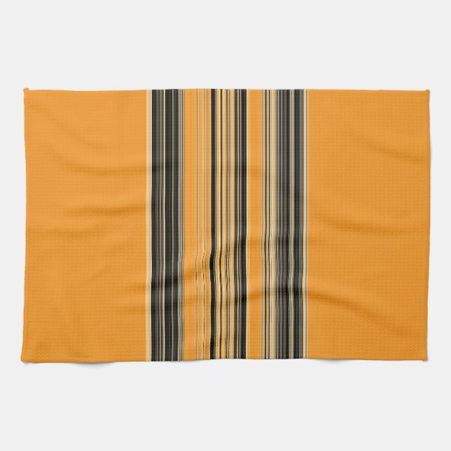 Linge De Cuisine Motif rayé noir blanc orange (Horizontal)