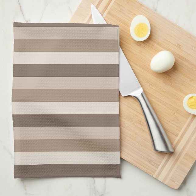 Linge De Cuisine Motif rayé tons de terre neutres Design  (Quart Plié)