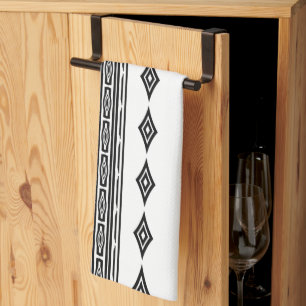 Linge De Cuisine Motif rayé tribal aztèque noir et blanc