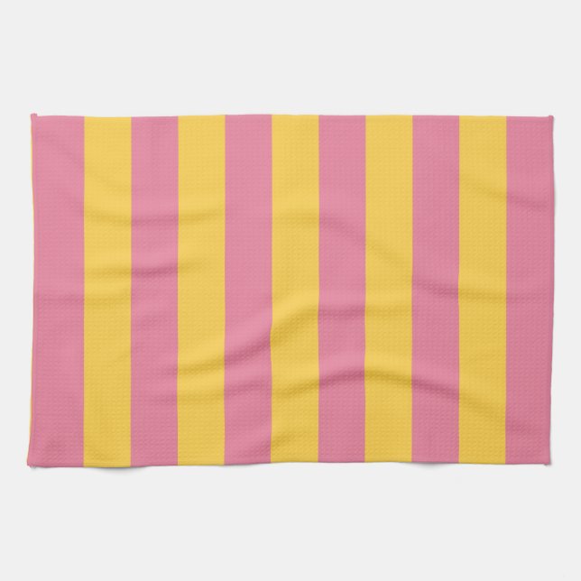 Linge De Cuisine Motif rayé vertical rose et jaune vibrant (Horizontal)