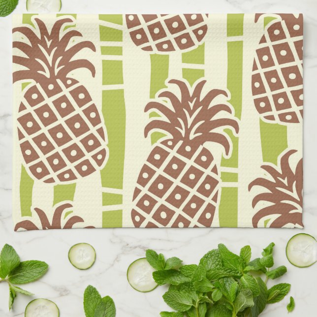 Linge De Cuisine Motif rayures bambou ananas Tiki (Plié)