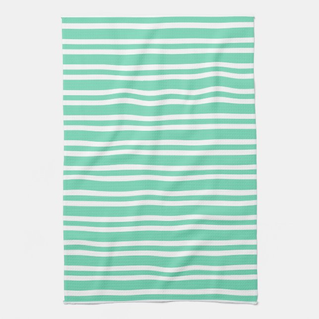 Linge De Cuisine Motif rayures blanches Aquamarine (Vertical)