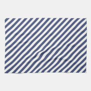 Linge De Cuisine Motif rayures diagonales bleu marine et blanc