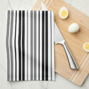 Linge De Cuisine Motif rayures gris cendré noir et blanc