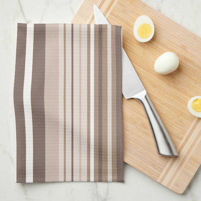 Linge De Cuisine Motif rayures ton neutre terrien Design  (Quart Plié)