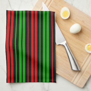 Linge De Cuisine Motif rayures vert rouge noir  