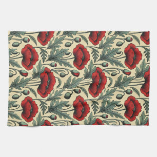 Linge De Cuisine Motif Red Poppies d'inspiration vintage