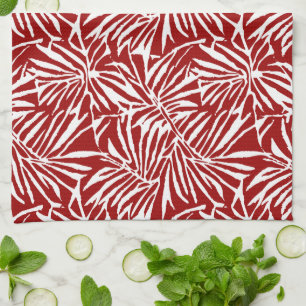 Linge De Cuisine Motif Répétant à feuilles tropicales blanches et r