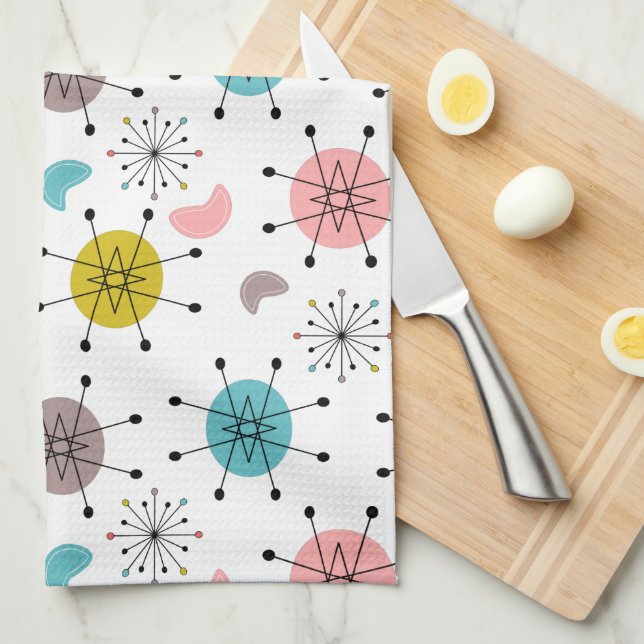Linge De Cuisine Motif rétro atomique en explosion d'étoiles (Quart Plié)