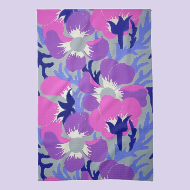 Linge De Cuisine Motif rétro de fleur d'Anémone rose et violet gras (Créateur téléchargé)