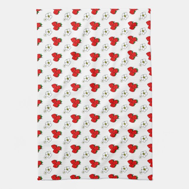 Linge De Cuisine Motif Rétro Fraises et Fleurs (Vertical)