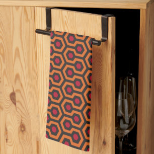 Linge De Cuisine Motif rétro moderne orange rouge Brown Hexagon