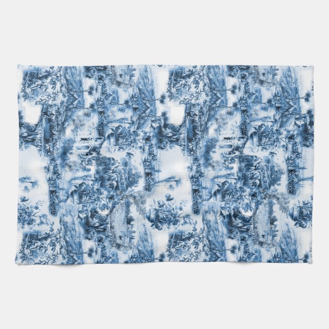 Linge De Cuisine motif romantique en carrelage bleu portugais (Horizontal)