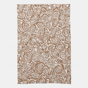 Linge De Cuisine Motif Rose Abstrait moderne, Taupe Tan et Blanc