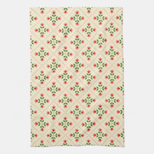 Linge De Cuisine Motif rose et vert floral d'art populaire