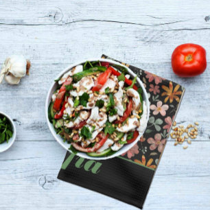 Linge De Cuisine motif rose fleur sauvage nom personnalisé noir