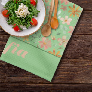 Linge De Cuisine motif rose fleur sauvage nom personnalisé vert