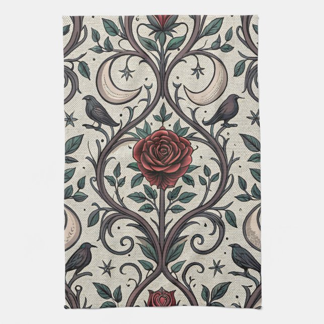 Linge De Cuisine Motif Rose Gothique Foncé (1) (Vertical)