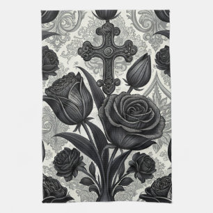Linge De Cuisine Motif Rose Gothique Foncé (2)