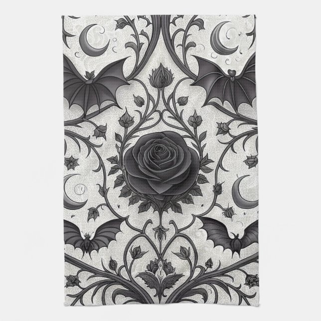 Linge De Cuisine Motif Rose Gothique Foncé (3) (Vertical)