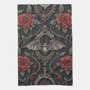 Linge De Cuisine Motif Rose Gothique Foncé (4)