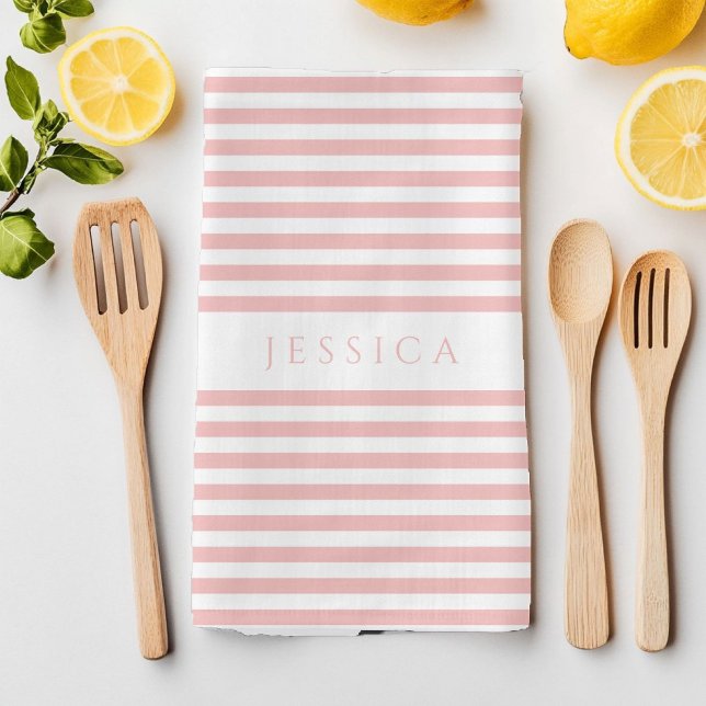Linge De Cuisine Motif rose moderne (Modern Pink Striped Pattern Name Kitchen Towel)