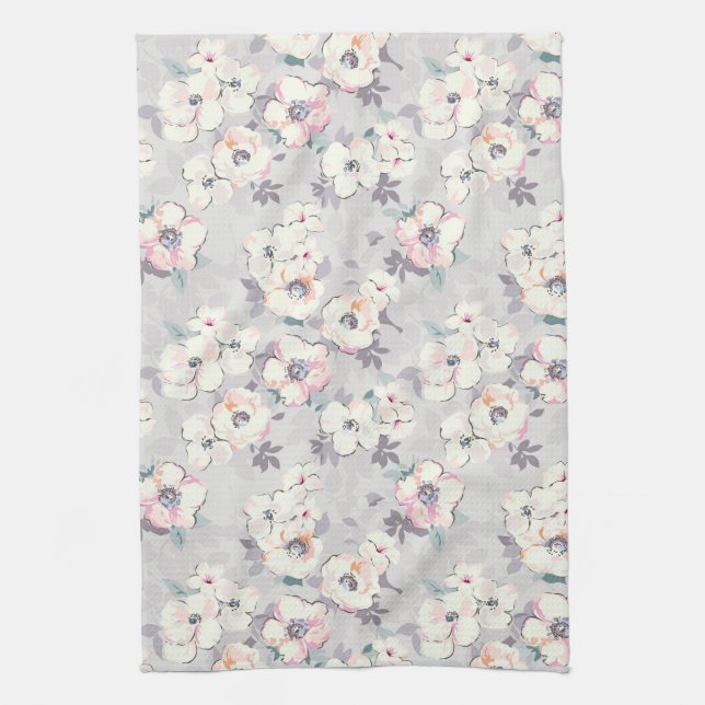 Linge De Cuisine Motif rose mou d'aquarelle du monogramme | (Vertical)