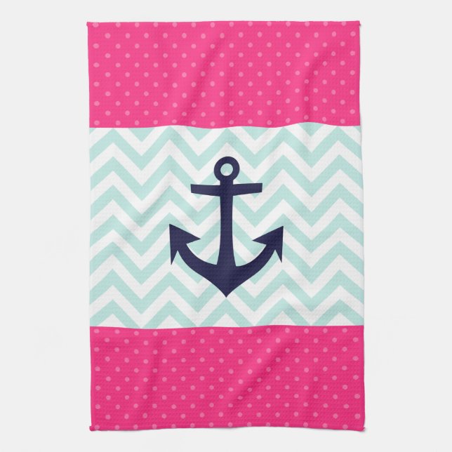 Linge De Cuisine Motif rose nautique d'Ancre de Chevron de menthe (Vertical)