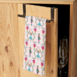 Linge De Cuisine Motif rose noisette magique<br><div class="desc">Serviette de cuisine de Noël mignonne et amusante avec l'illustration dessinée à la main du chat,  du chien et de la souris comme personnages de ballet de noisette. L'arrière - plan est rose.</div>