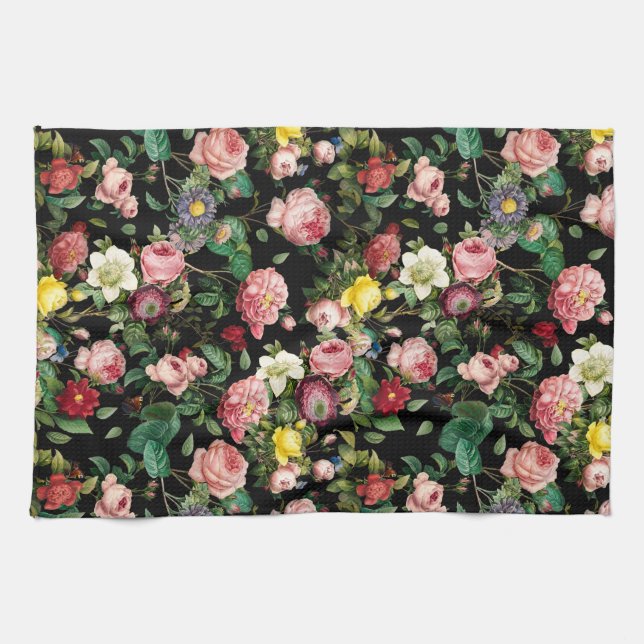 Linge De Cuisine Motif rose rose et rouge (Horizontal)