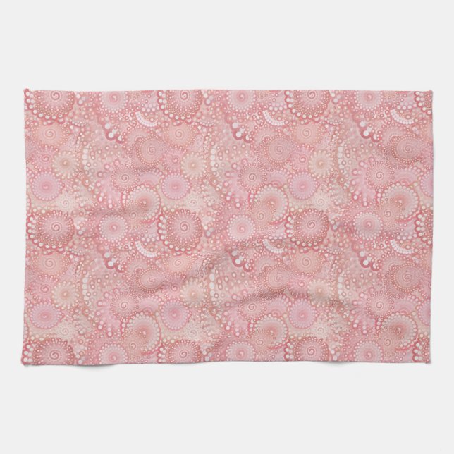 Linge De Cuisine Motif rose, tourbillon de pêche (Horizontal)